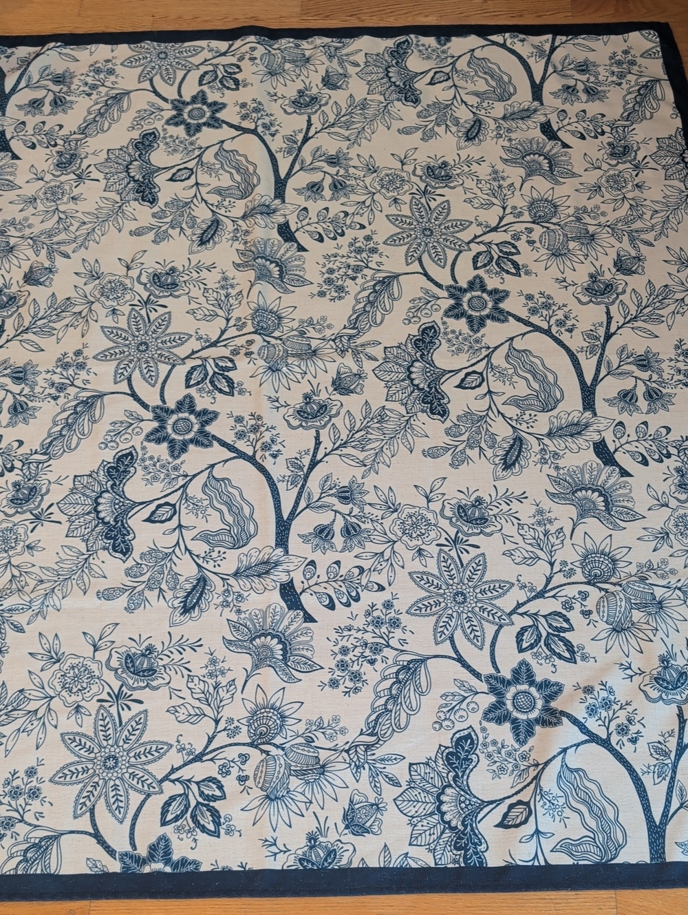 Linen Blend Square Blue Floral Tablecloth - Classic Botanical Print